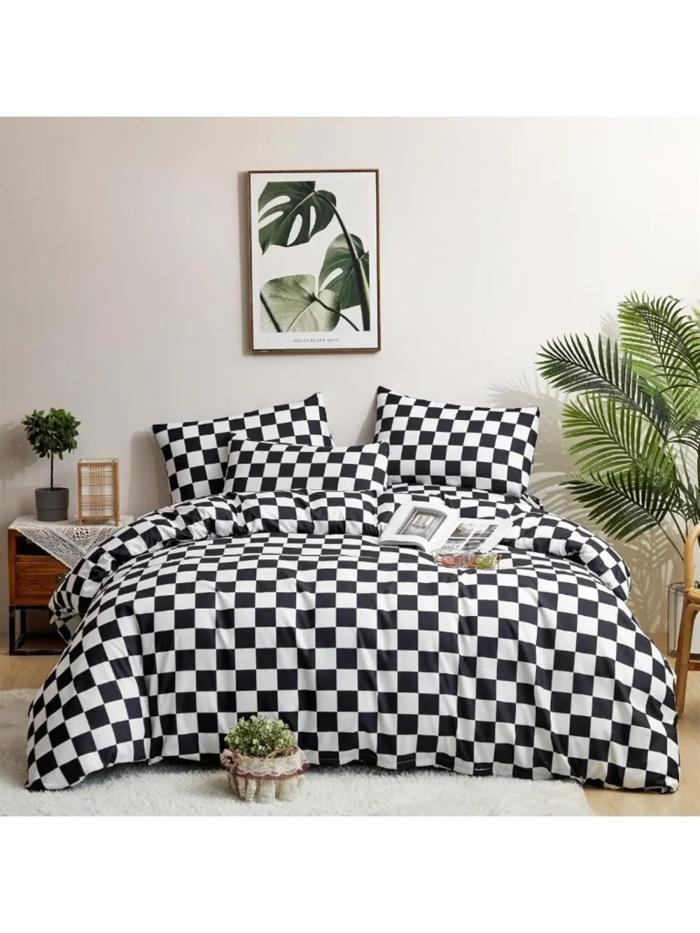 Modern Black & White Plaid Comforter Set - Full Size Geometric Bedding for All